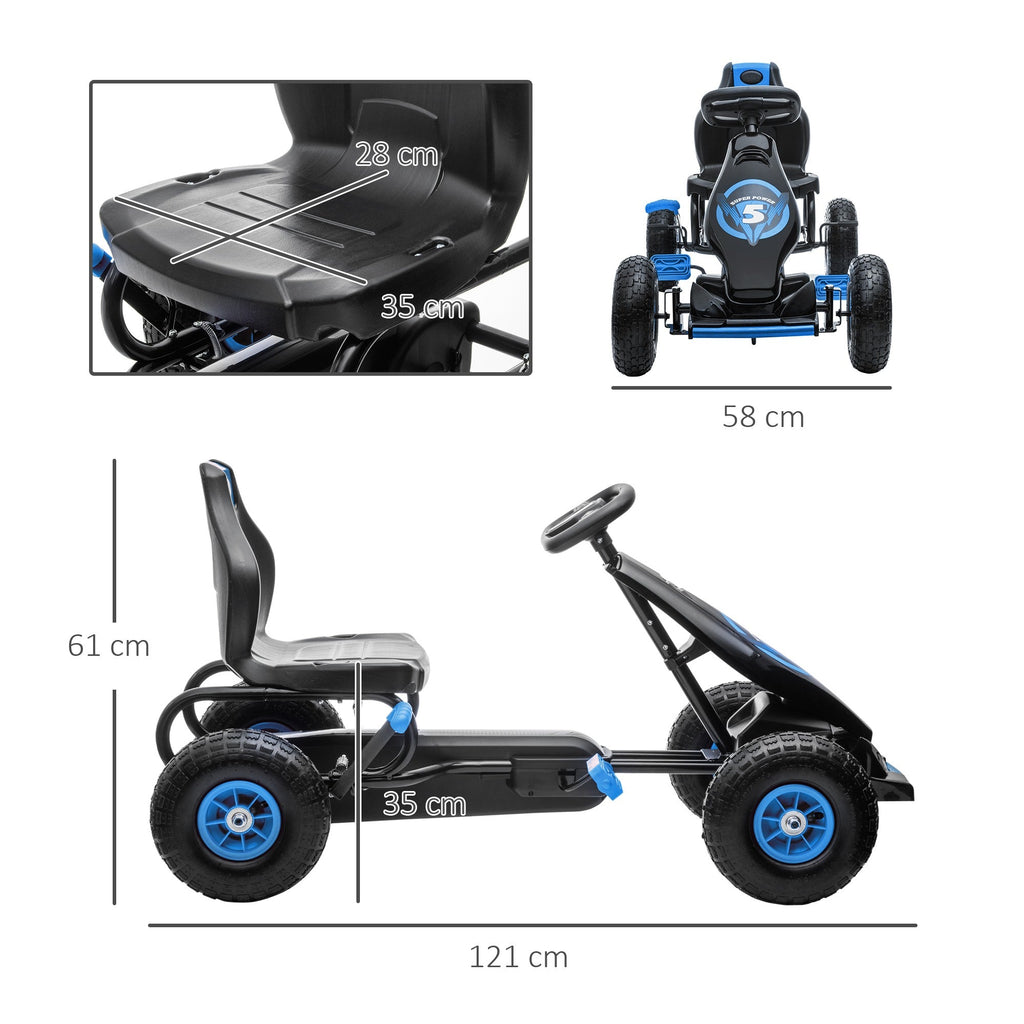 Easycomfort Go Kart a Pedali per Bambini da 5-12 Anni with Sedile Regolabile e Ruote in Gonfiabili, Blu