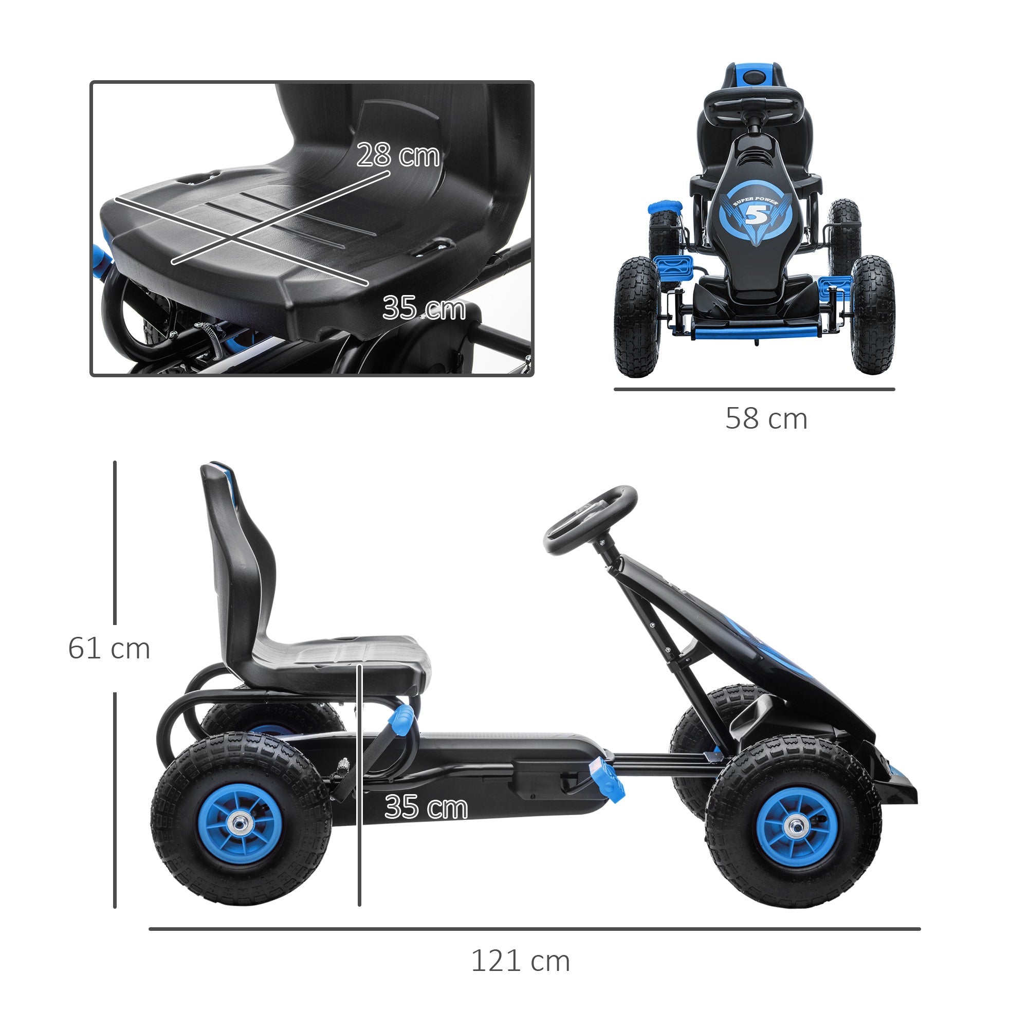 Easycomfort Go Kart a Pedali per Bambini da 5-12 Anni with Sedile Regolabile e Ruote in Gonfiabili, Blu