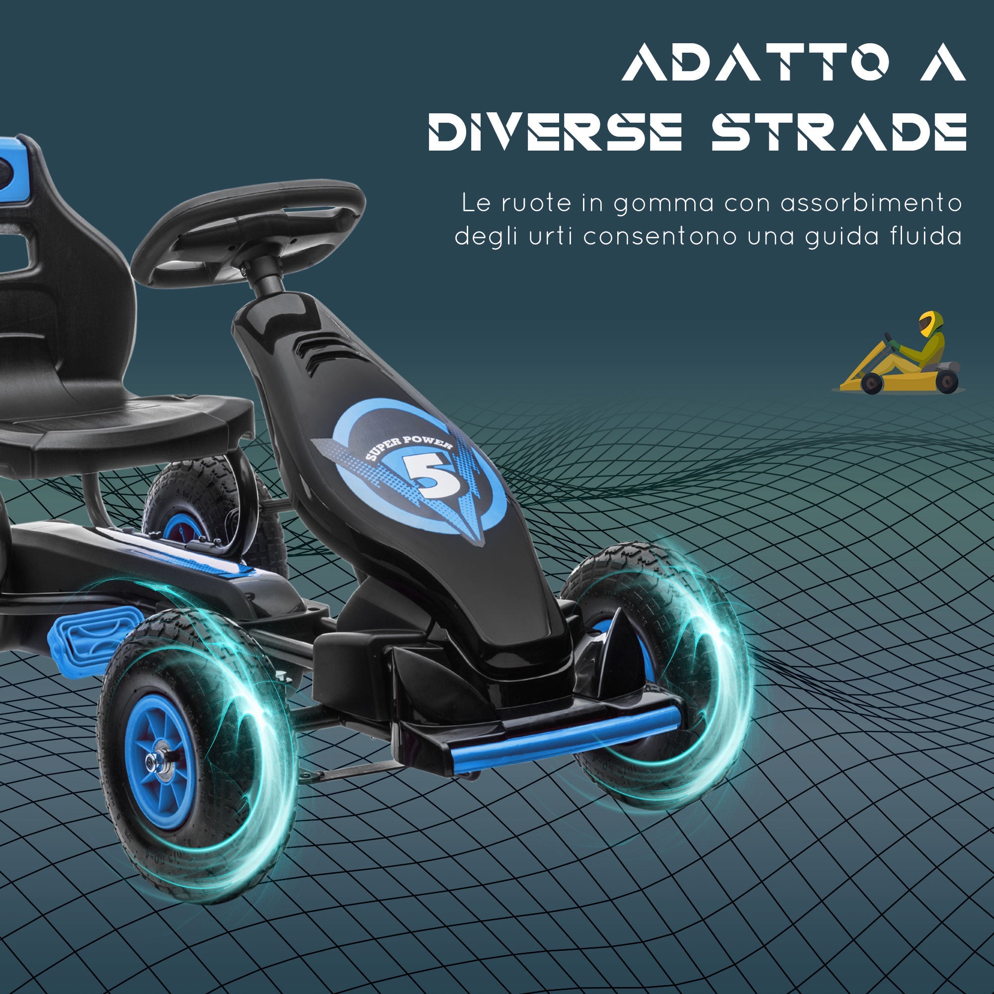 Easycomfort Go Kart a Pedali per Bambini da 5-12 Anni with Sedile Regolabile e Ruote in Gonfiabili, Blu