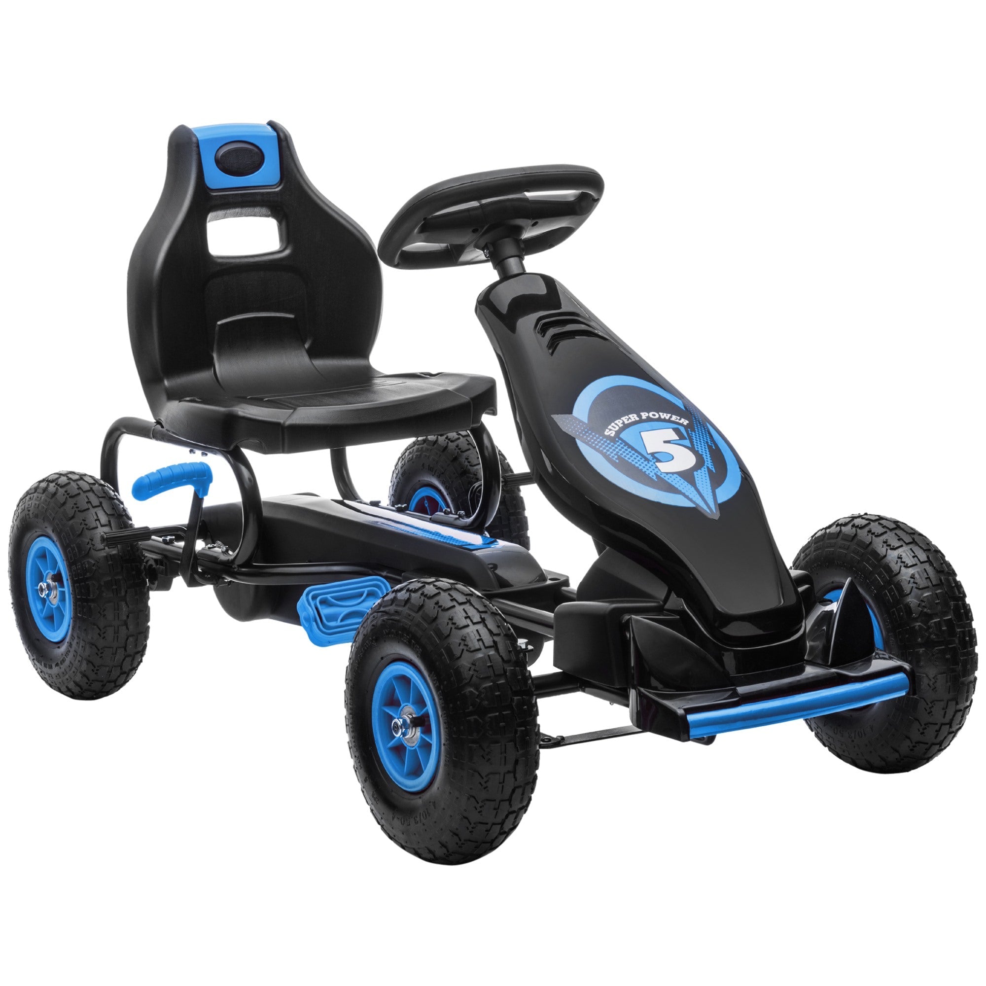 Easycomfort Go Kart a Pedali per Bambini da 5-12 Anni with Sedile Regolabile e Ruote in Gonfiabili, Blu