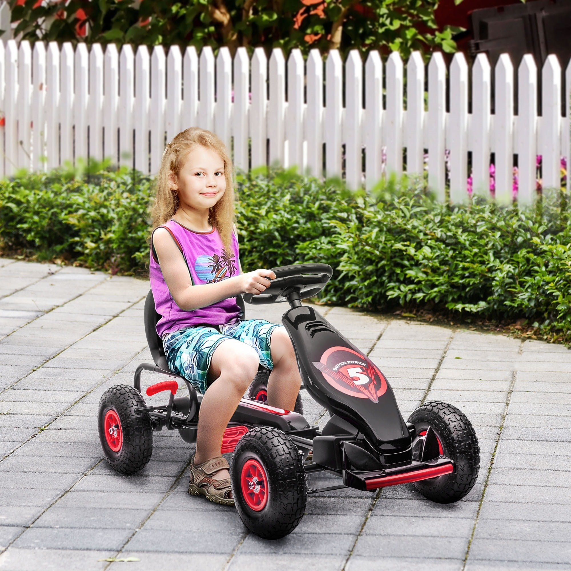 Easycomfort Go Kart a Pedali per Bambini da 5-12 Anni with Sedile Regolabile e Ruote in Gonfiabili, Rosso