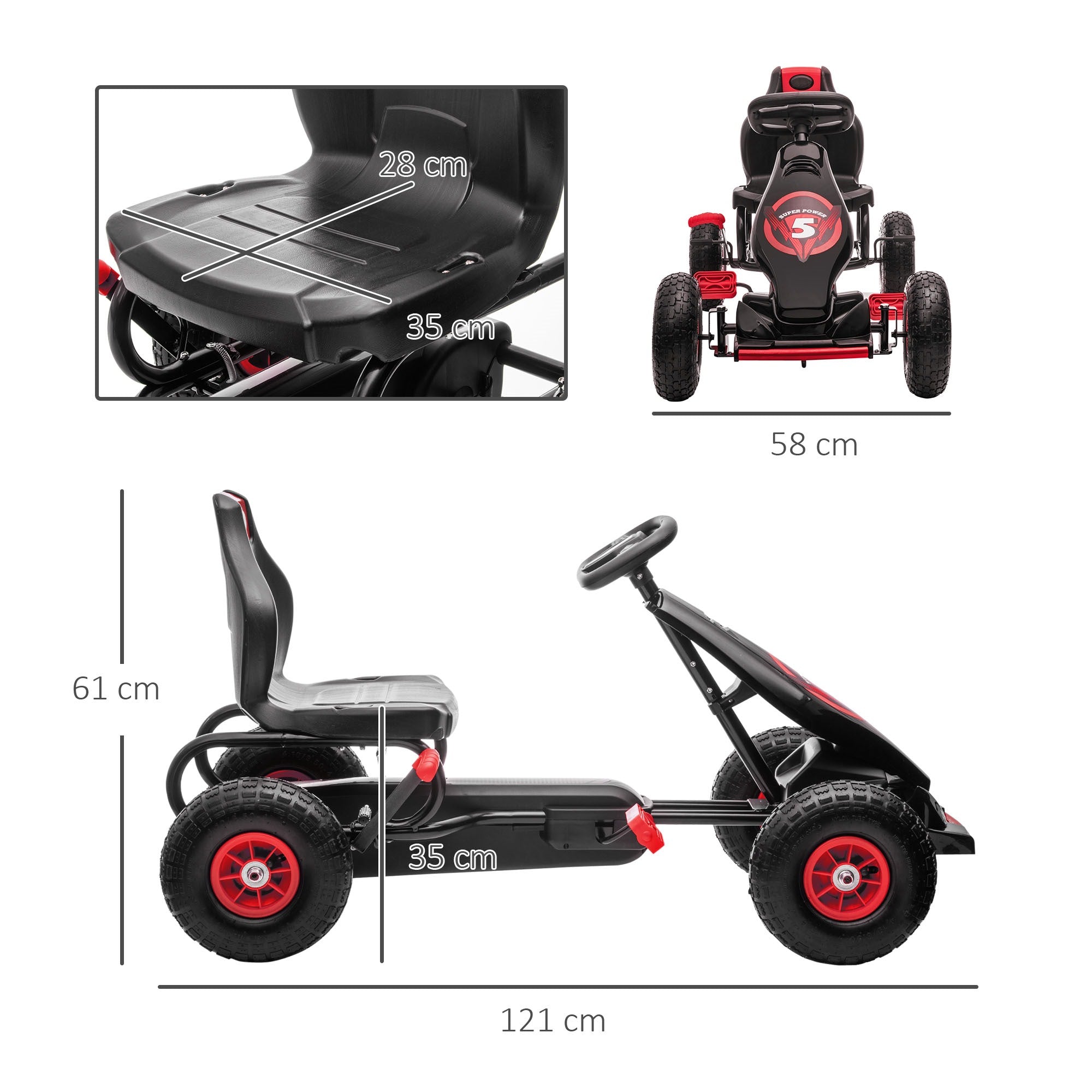 Easycomfort Go Kart a Pedali per Bambini da 5-12 Anni with Sedile Regolabile e Ruote in Gonfiabili, Rosso