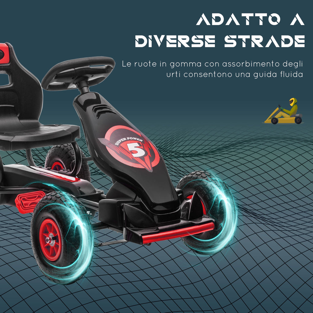 Easycomfort Go Kart a Pedali per Bambini da 5-12 Anni with Sedile Regolabile e Ruote in Gonfiabili, Rosso