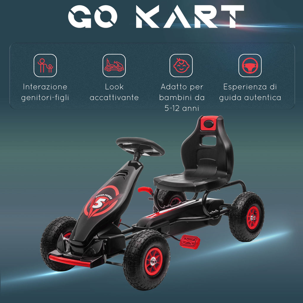 Easycomfort Go Kart a Pedali per Bambini da 5-12 Anni with Sedile Regolabile e Ruote in Gonfiabili, Rosso