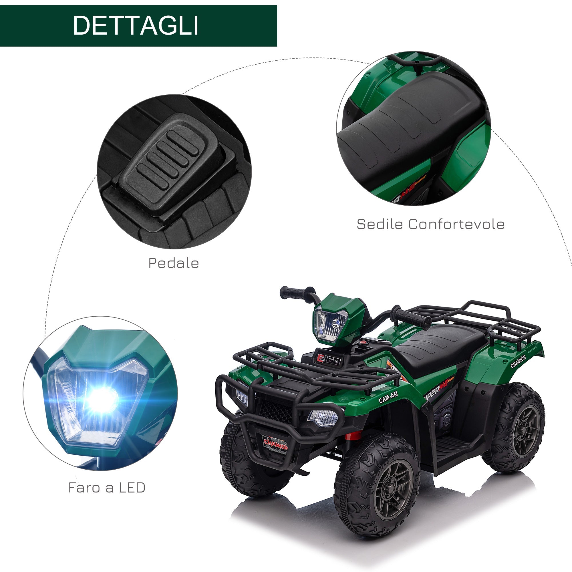 Easycomfort Quad per Bambini 3-6 Anni with 3 Luci LED, Velocità max 4km/h e 50 Minuti max di Carica, 88x45x50 cm