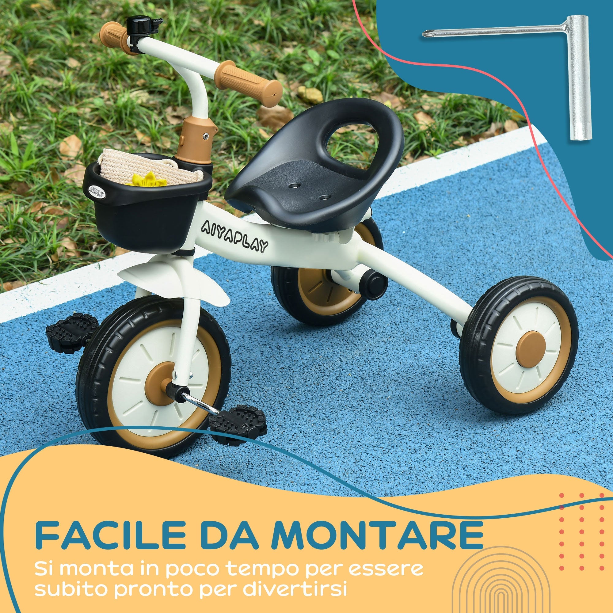 Easycomfort Triciclo per Bambini da 2-5 Anni with Seduta Regolabile e Campanello, 70.5x50x58cm, white