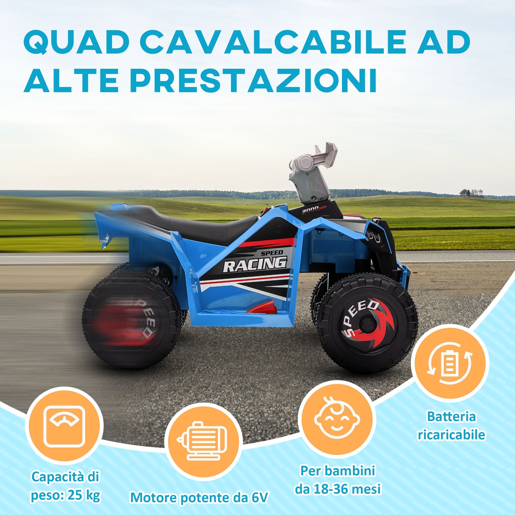 EasyComfort elektrische kinderquad 18–36 mnd, 2.5 km/h, 70x41.5x48.5 cm