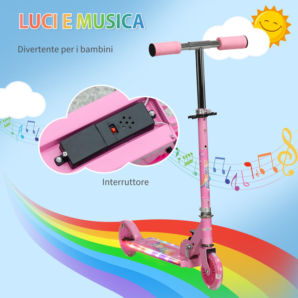 Easycomfort Monopattino per Bambini 3-7 Anni Pieghevole a 2 Ruote e Altezza Regolabile, 67x30x63/68/73/76 cm, Rosa