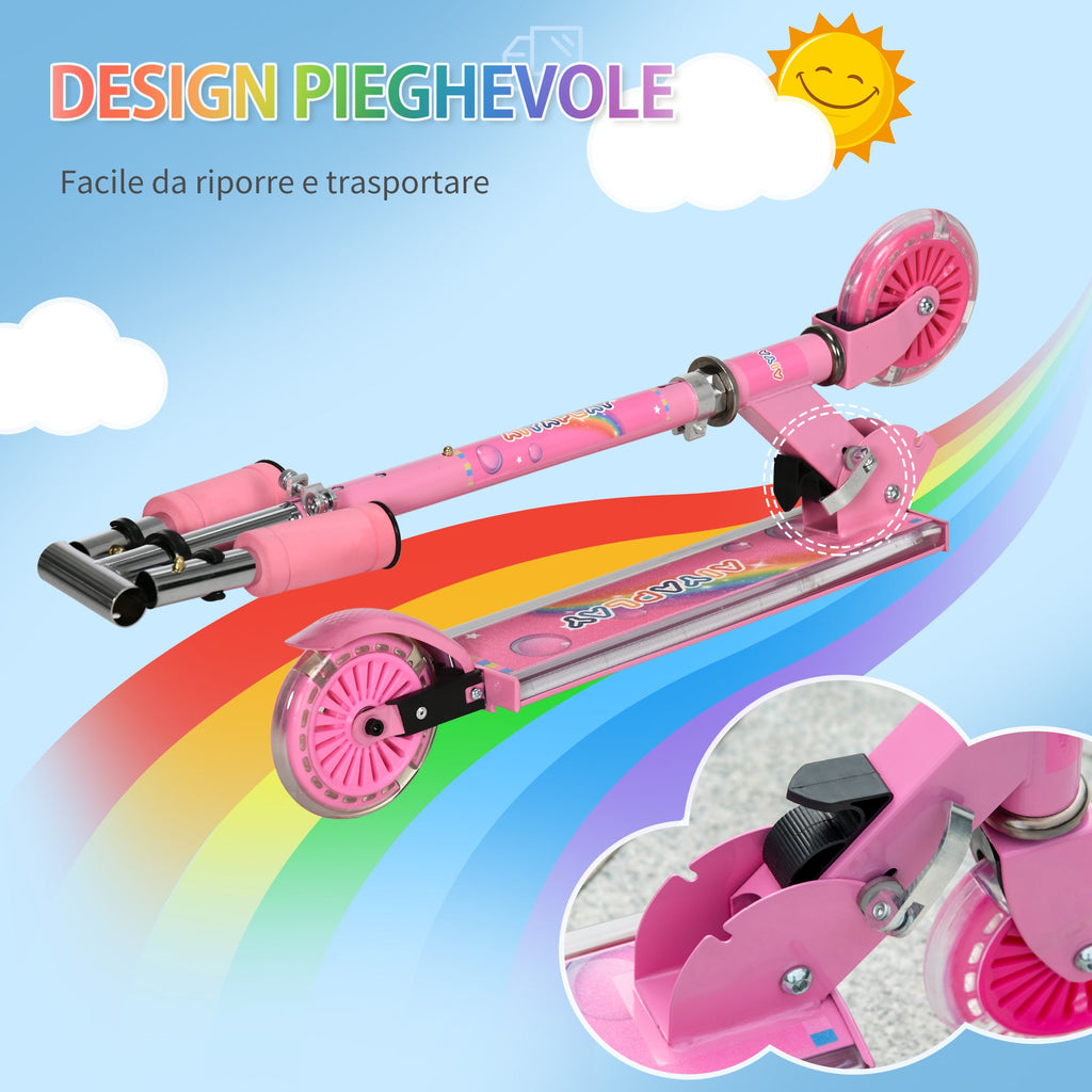 Easycomfort Monopattino per Bambini 3-7 Anni Pieghevole a 2 Ruote e Altezza Regolabile, 67x30x63/68/73/76 cm, Rosa