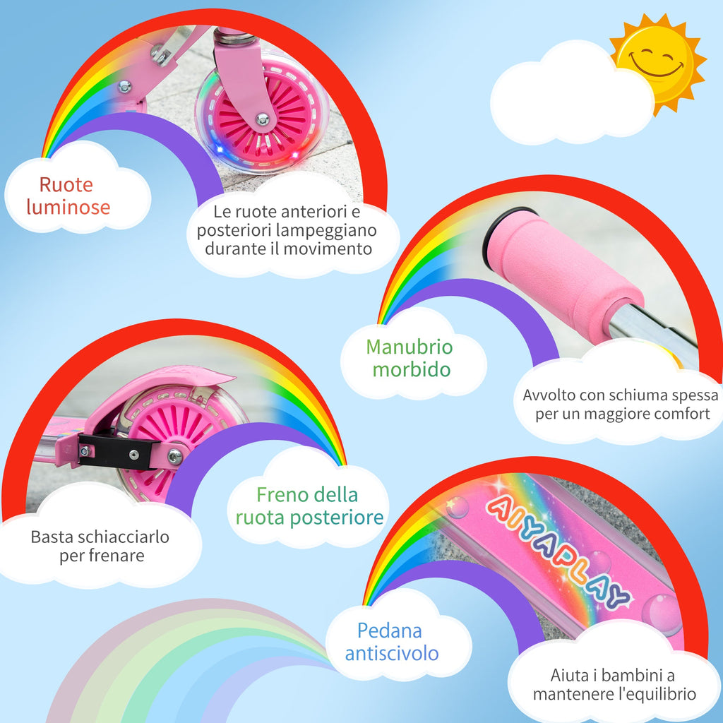 Easycomfort Monopattino per Bambini 3-7 Anni Pieghevole a 2 Ruote e Altezza Regolabile, 67x30x63/68/73/76 cm, Rosa
