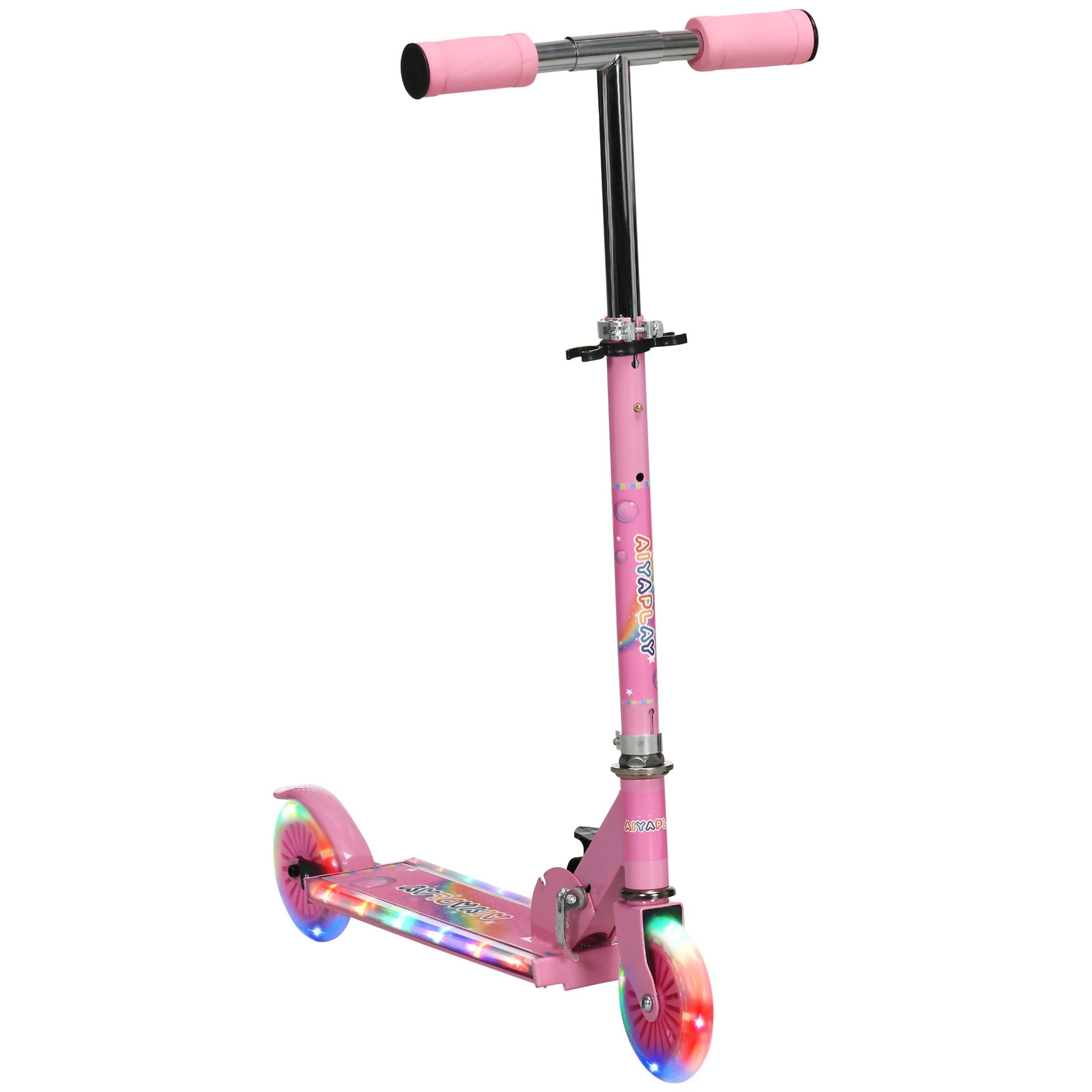 Easycomfort Monopattino per Bambini 3-7 Anni Pieghevole a 2 Ruote e Altezza Regolabile, 67x30x63/68/73/76 cm, Rosa