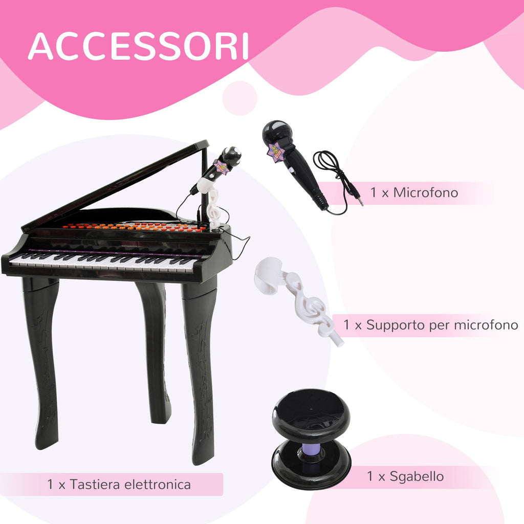 Easycomfort Pianoforte Elettrico Giocattolo Strumento Musicale per Bambini with 37 Tasti Microfono e Sgabello 48x39x69cm black