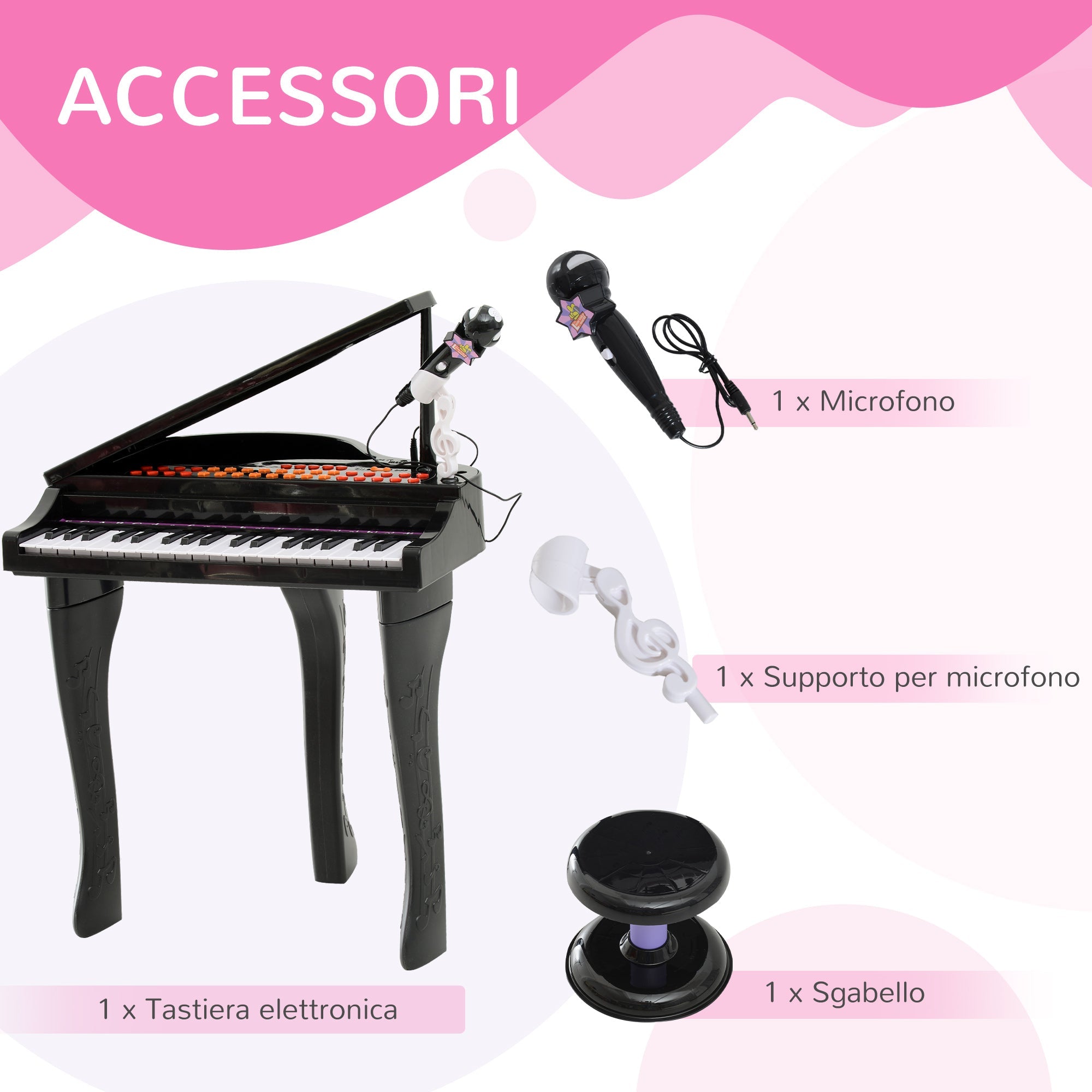 Easycomfort Pianoforte Elettrico Giocattolo Strumento Musicale per Bambini with 37 Tasti Microfono e Sgabello 48x39x69cm black