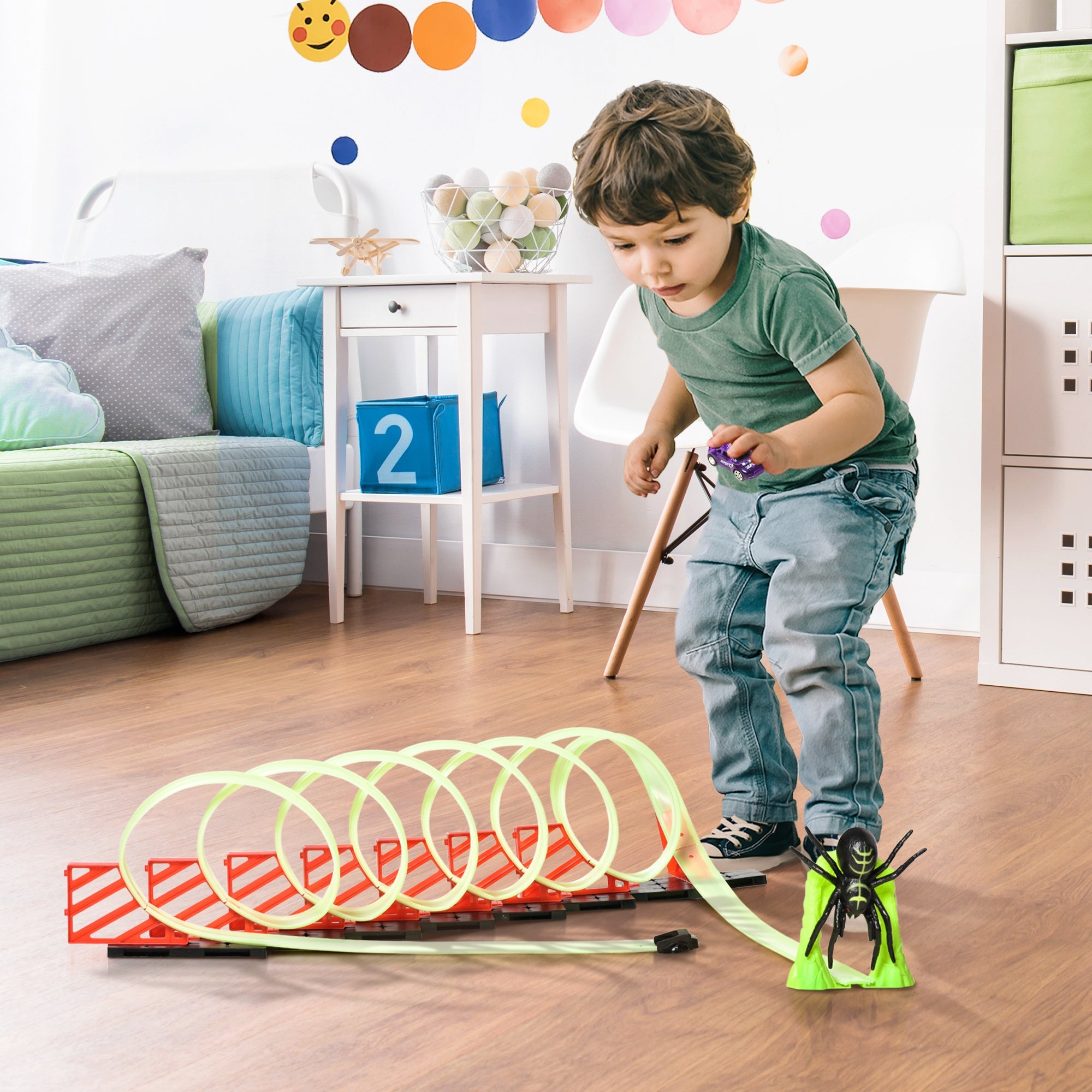 Easycomfort Pista per Macchinine with Effetti Luminosi e Automobilina, per Bambini da 3-6 Anni, 86x67x21cm
