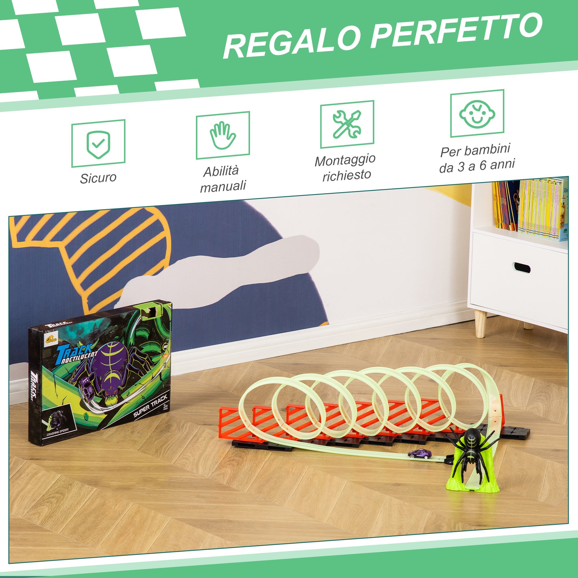 Easycomfort Pista per Macchinine with Effetti Luminosi e Automobilina, per Bambini da 3-6 Anni, 86x67x21cm