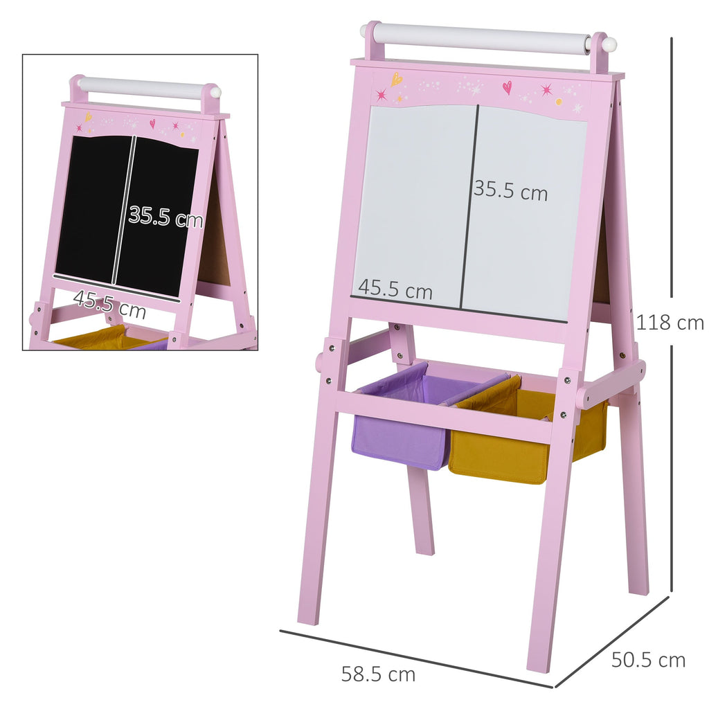 Easycomfort Lavagnetta per Bambini in Legno Rosa with Cavalletto 3 in 1: Lavagna Bianca, Nera e with Rullo Fogli di Carta