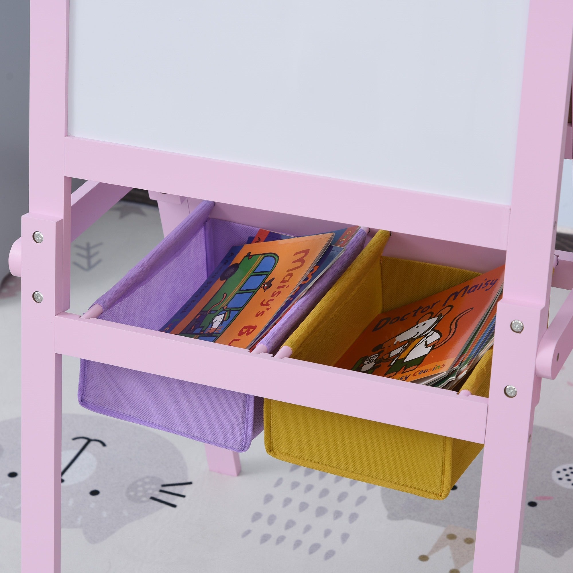 Easycomfort Lavagnetta per Bambini in Legno Rosa with Cavalletto 3 in 1: Lavagna Bianca, Nera e with Rullo Fogli di Carta