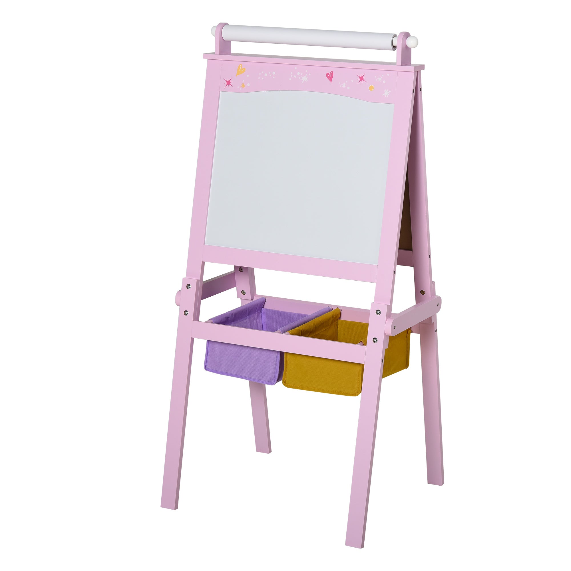 Easycomfort Lavagnetta per Bambini in Legno Rosa with Cavalletto 3 in 1: Lavagna Bianca, Nera e with Rullo Fogli di Carta