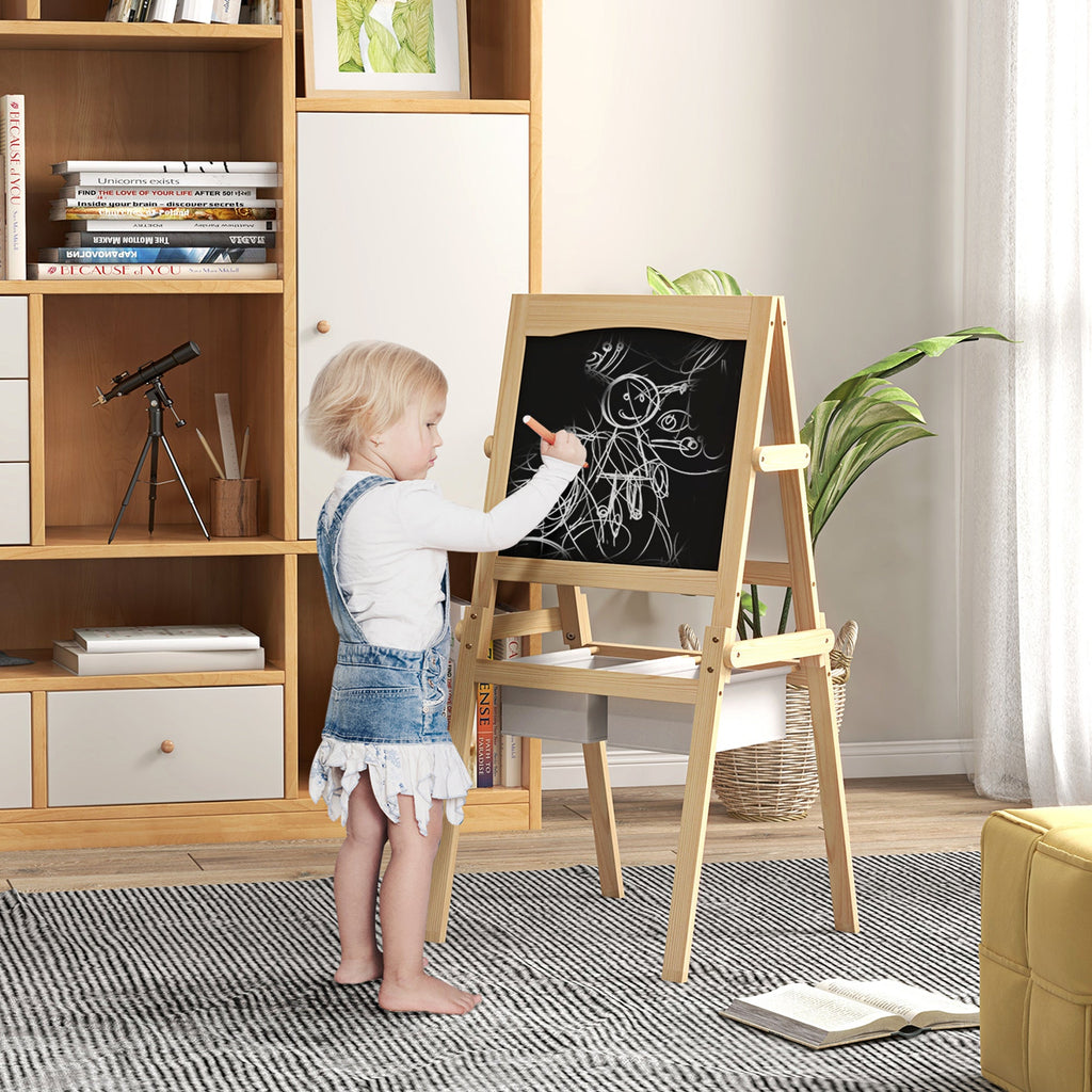 Easycomfort Lavagna per Bambini with Cavalletto 3 in 1 e Cestini, Età 3-6 anni, 58x50.5x109cm, Color legno