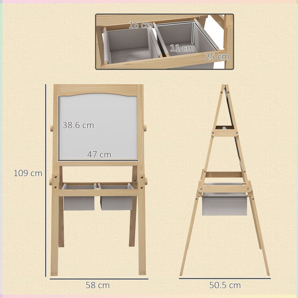 Easycomfort Lavagna per Bambini with Cavalletto 3 in 1 e Cestini, Età 3-6 anni, 58x50.5x109cm, Color legno