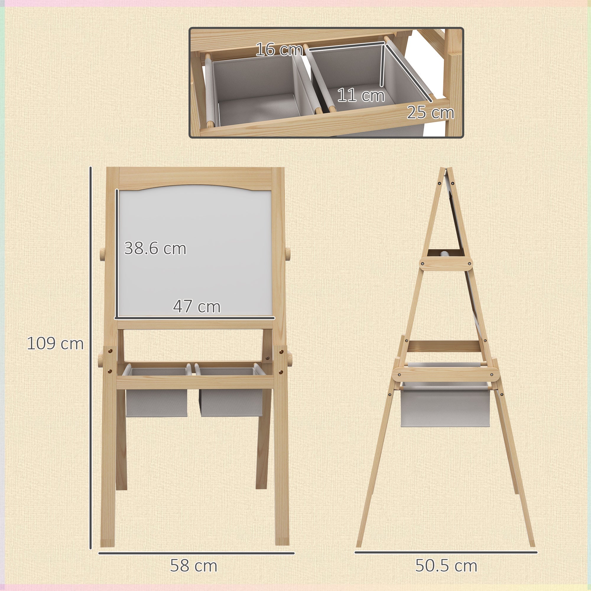 Easycomfort Lavagna per Bambini with Cavalletto 3 in 1 e Cestini, Età 3-6 anni, 58x50.5x109cm, Color legno