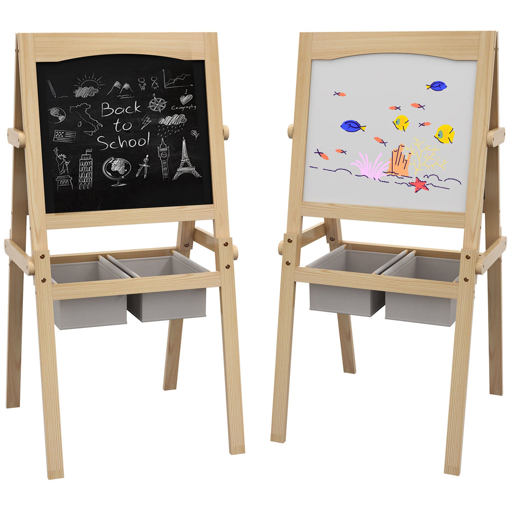 Easycomfort Lavagna per Bambini with Cavalletto 3 in 1 e Cestini, Età 3-6 anni, 58x50.5x109cm, Color legno