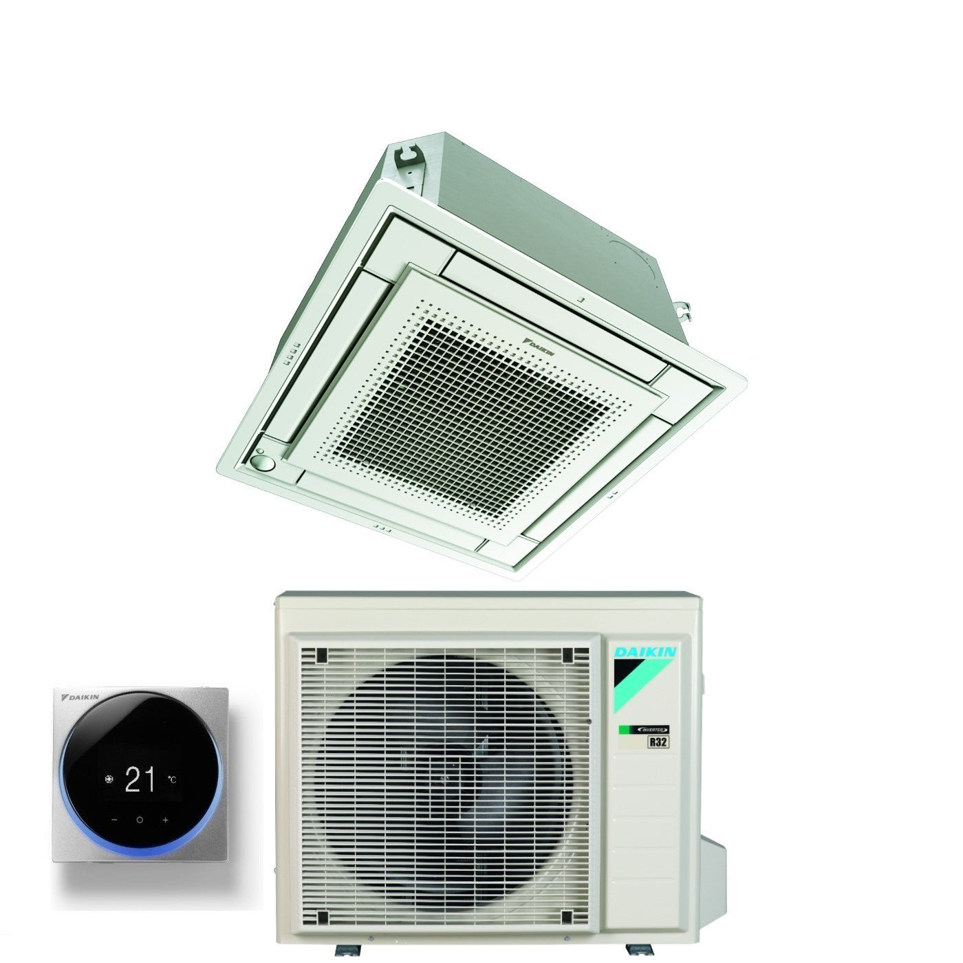 Daikin Fully Flat Cassette Air Conditioner 18000 BTU FFA50A9 R-32 Wi-Fi Optional with White Grille Included Class A+/A - Italian Warranty