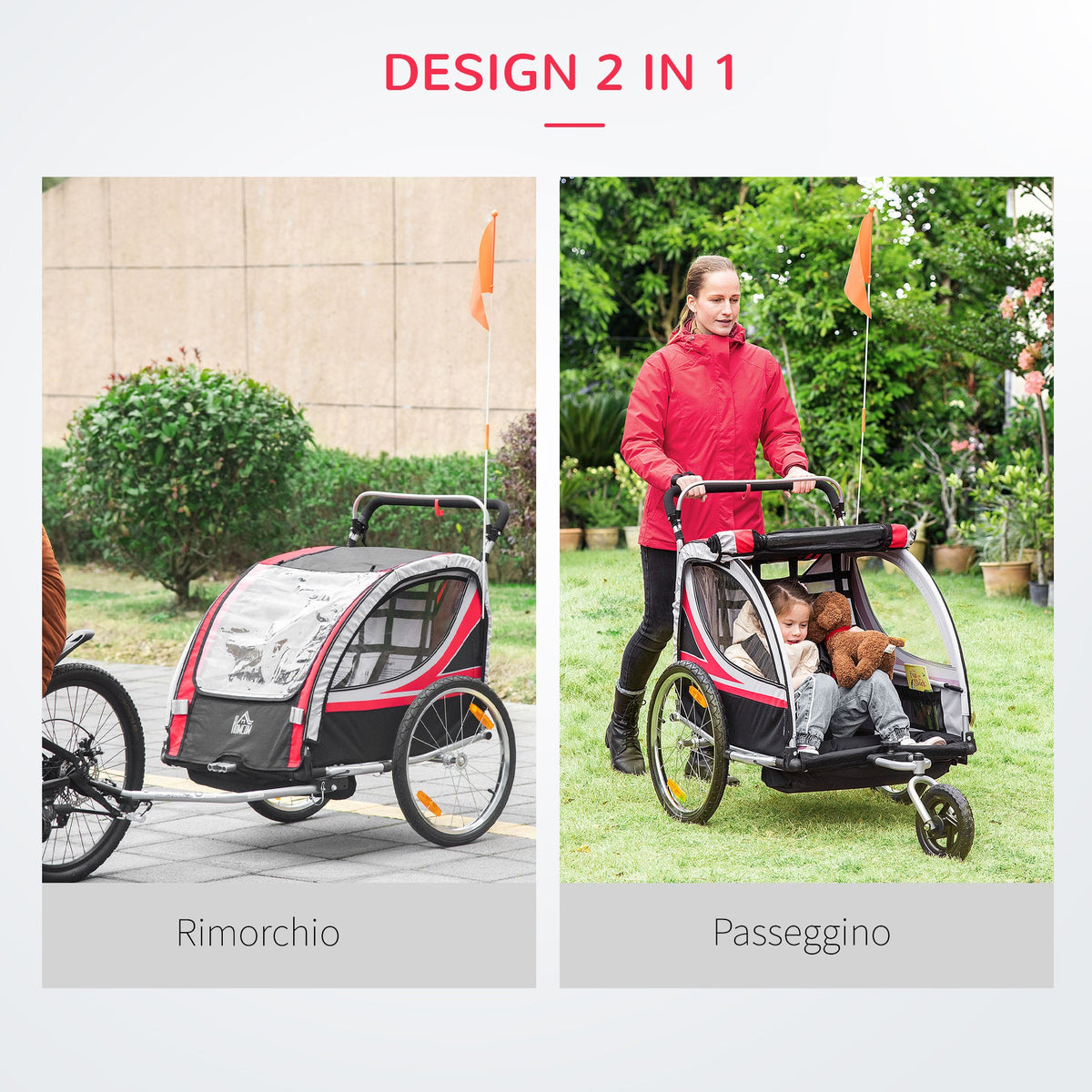 EasyComfort 2-in-1 kinderfietskar en wandelwagen 116–142 x 75 x 101 cm