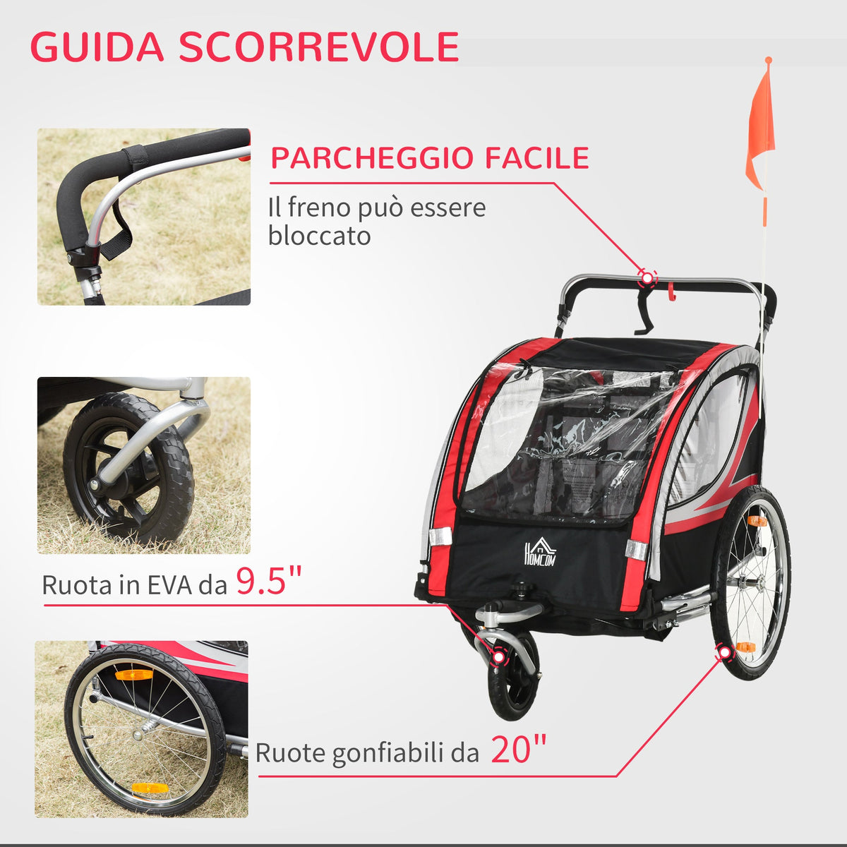 EasyComfort 2-in-1 kinderfietskar en wandelwagen 116–142 x 75 x 101 cm