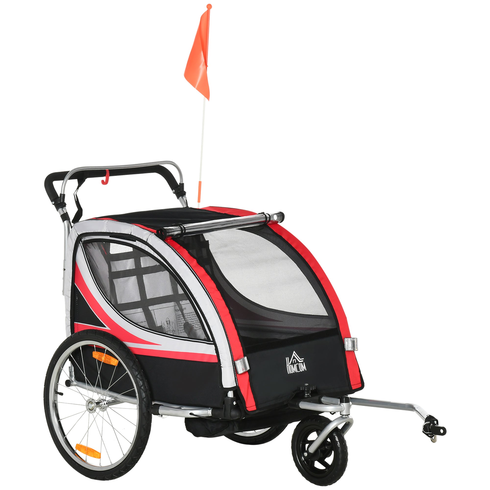 EASYCOMFORT Bike Trailer for Children Stroller, 2 in 1 Design with Brake, 5-Point Harness and Side Pockets, 116-142x75x101cm, Multicolor
