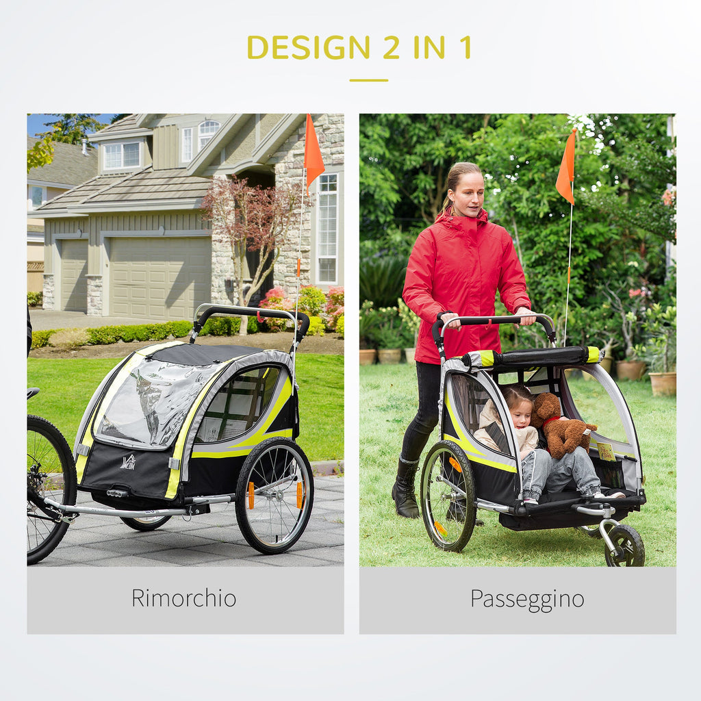 Easycomfort Rimorchio Bici per Bambini Passeggino, Design 2 in 1 with Freno, Cintura a 5 Punti e Tasche Laterali, Riflettori, 116-142Lx75Px101Acm, Giallo