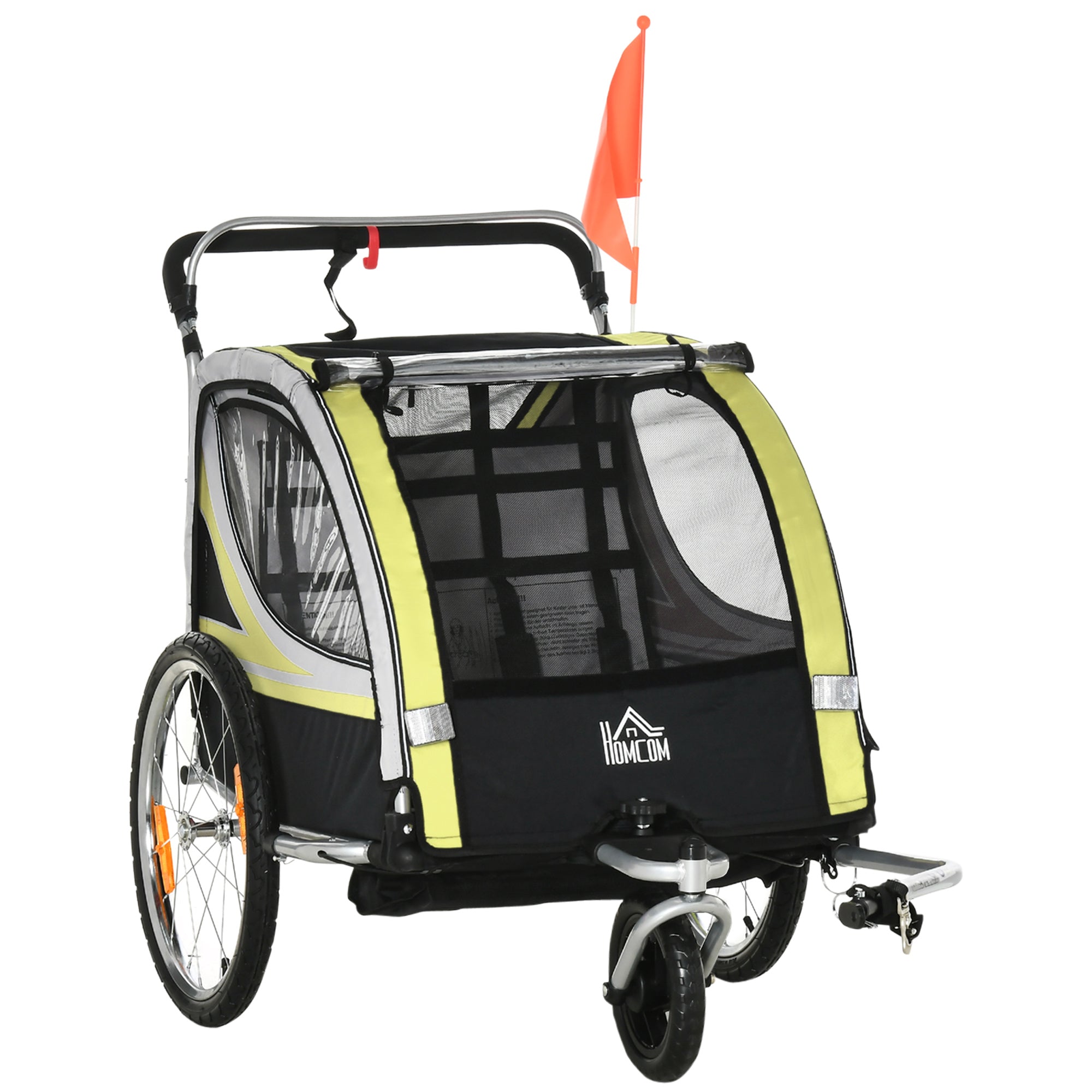 Easycomfort Rimorchio Bici per Bambini Passeggino, Design 2 in 1 with Freno, Cintura a 5 Punti e Tasche Laterali, Riflettori, 116-142Lx75Px101Acm, Giallo