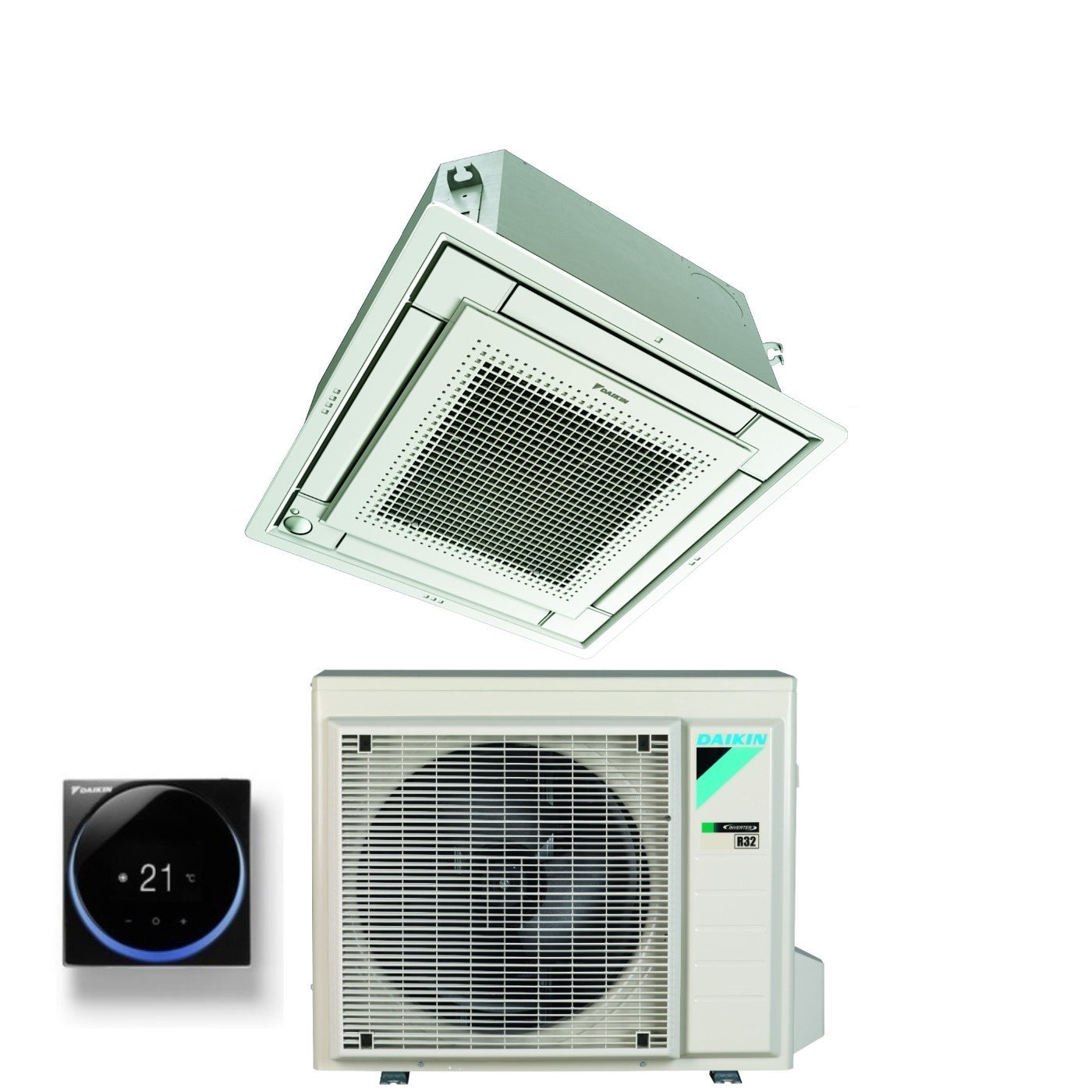 Daikin Fully Flat Cassette Air Conditioner 18000 BTU FFA50A9 R-32 Wi-Fi Optional with White Grille Included Class A+/A - Italian Warranty