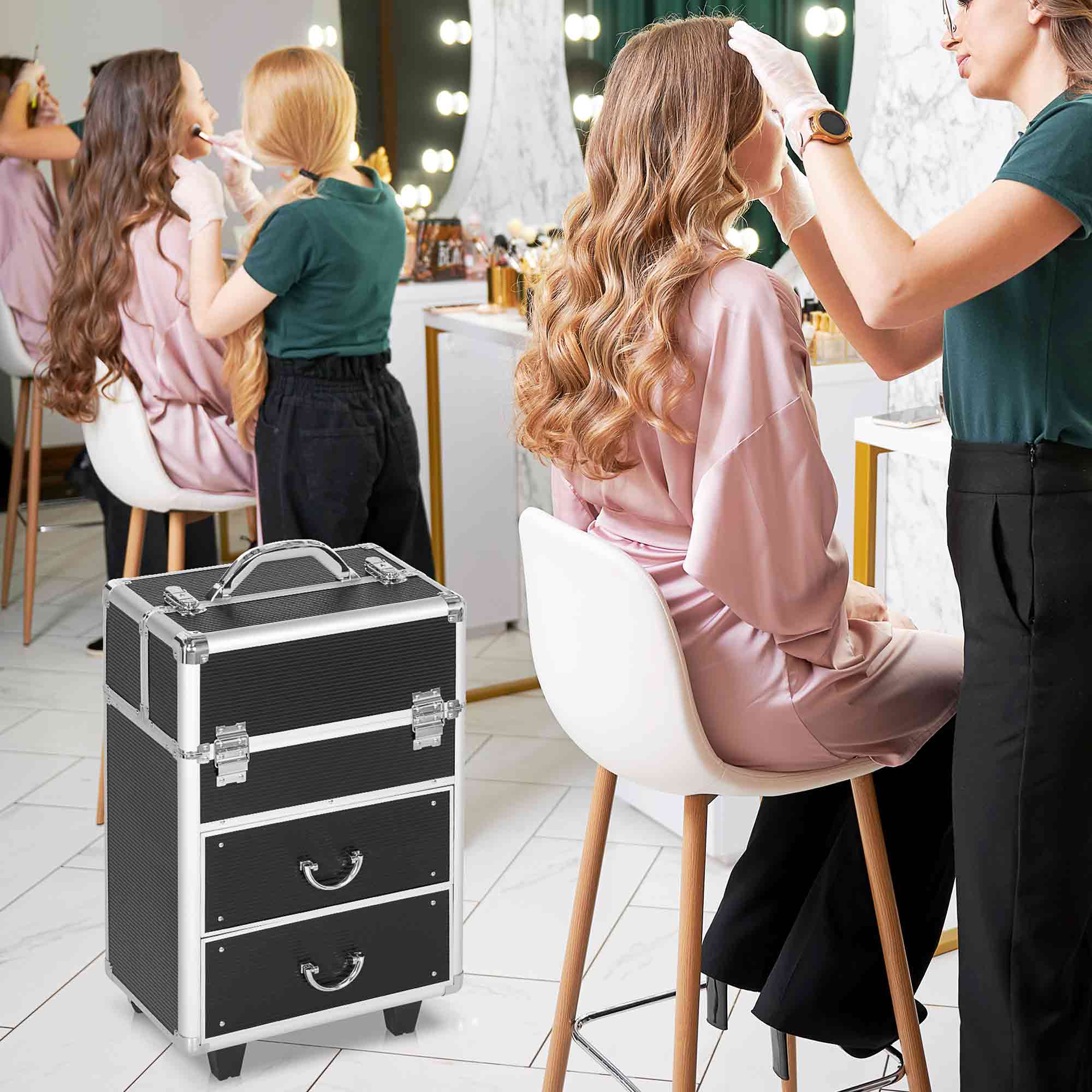 EasyComfort make-upkoffer op wielen met slot, zwart