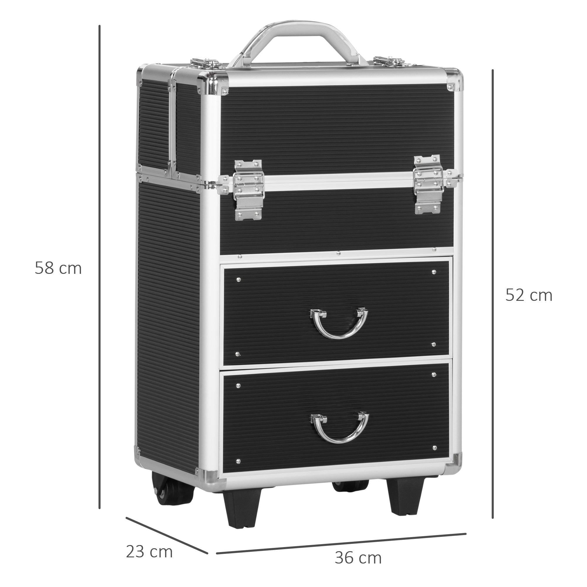 EasyComfort make-upkoffer op wielen met slot, zwart