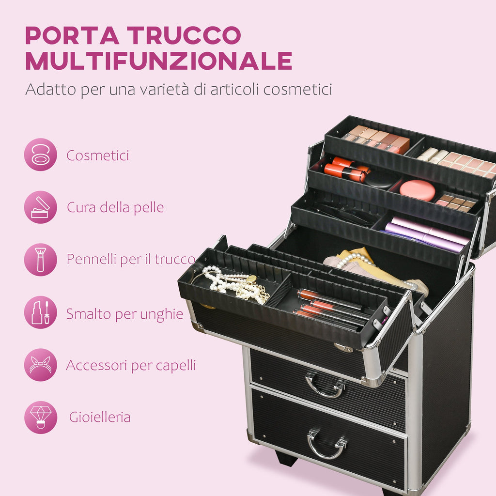 EasyComfort make-upkoffer op wielen met slot, zwart