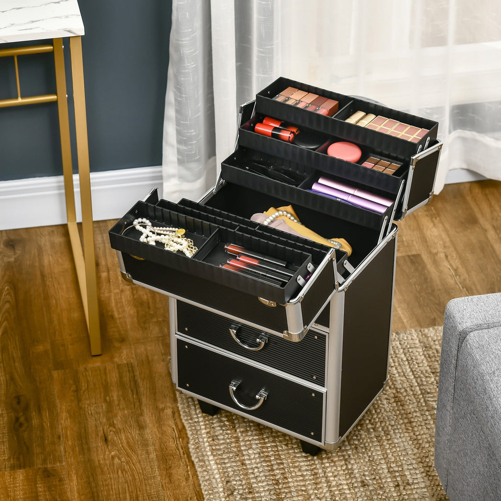 EasyComfort make-upkoffer op wielen met slot, zwart