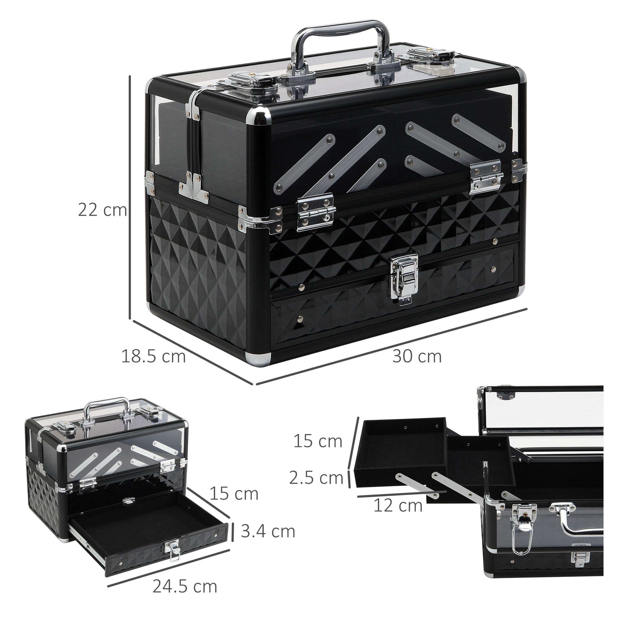 Easycomfort Valigetta Porta Trucchi Professionale da Viaggio with Vassoi Estraibili e Serratura - Colore: black (30x18.5x22cm)