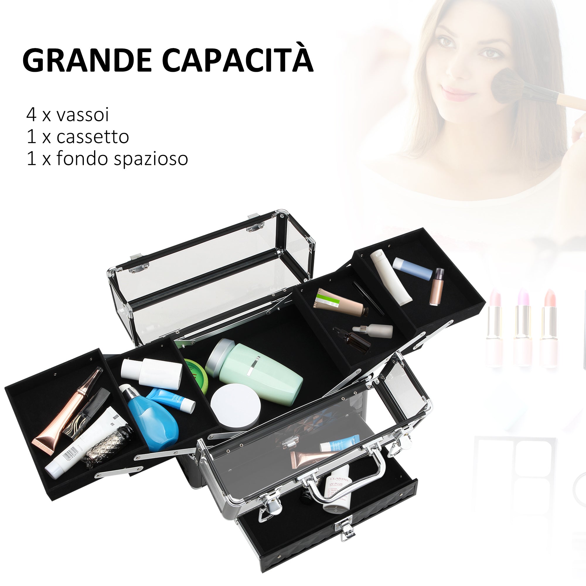 Easycomfort Valigetta Porta Trucchi Professionale da Viaggio with Vassoi Estraibili e Serratura - Colore: black (30x18.5x22cm)
