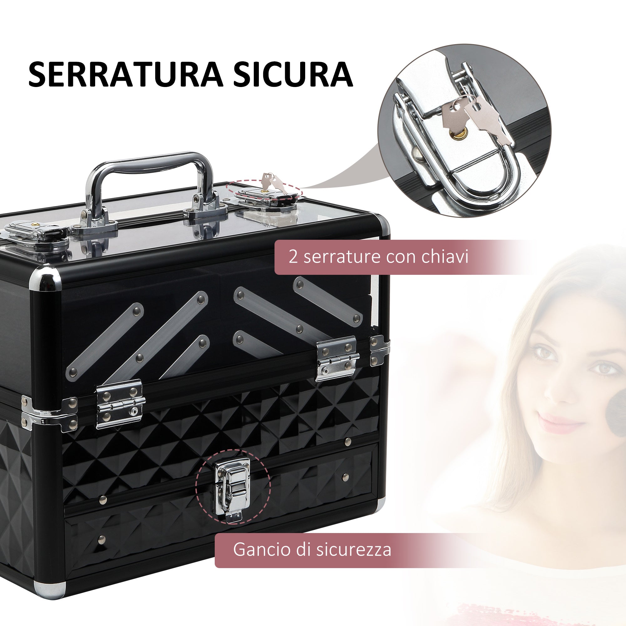 Easycomfort Valigetta Porta Trucchi Professionale da Viaggio with Vassoi Estraibili e Serratura - Colore: black (30x18.5x22cm)