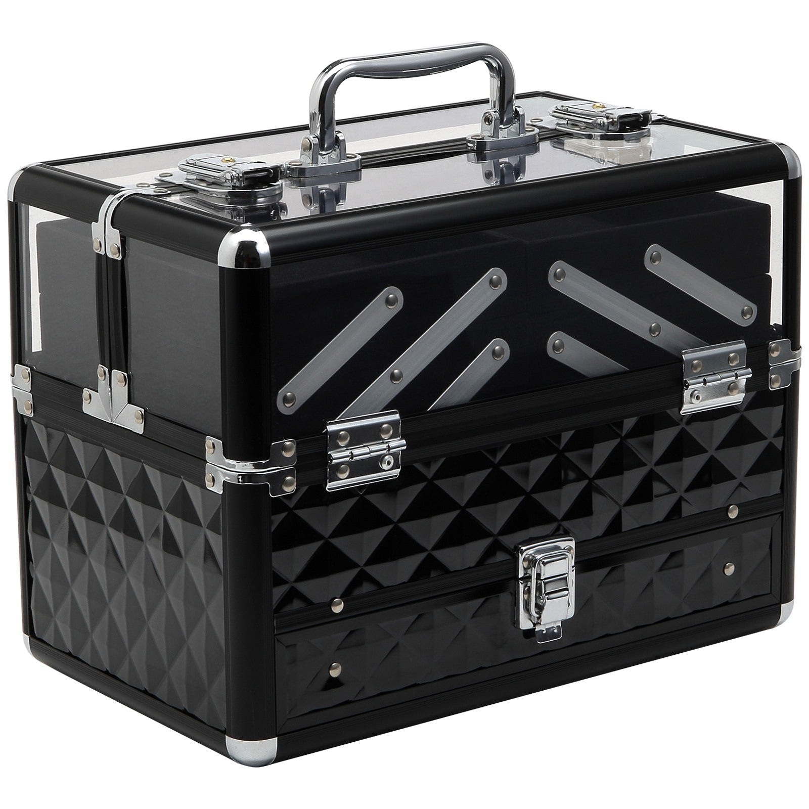 Easycomfort Valigetta Porta Trucchi Professionale da Viaggio with Vassoi Estraibili e Serratura - Colore: black (30x18.5x22cm)