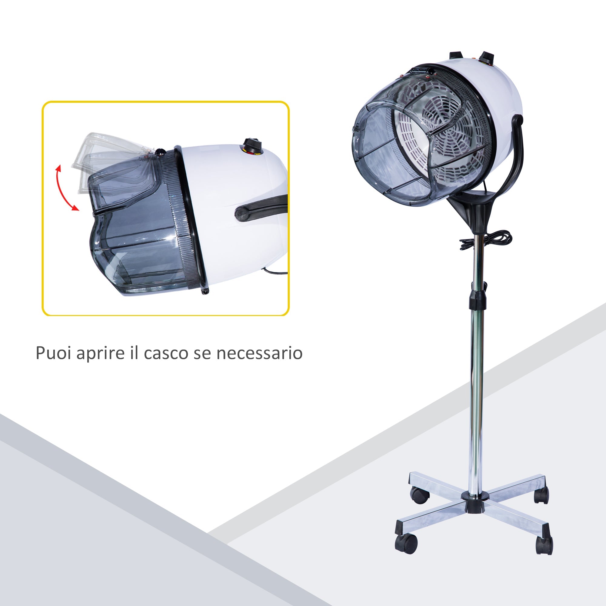 Easycomfort Casco Asciugacapelli Professionale Portatile with Ruote Girevoli, Altezza e Temperatura Regolabili Timer 60 Minuti, 65x65x115-165cm