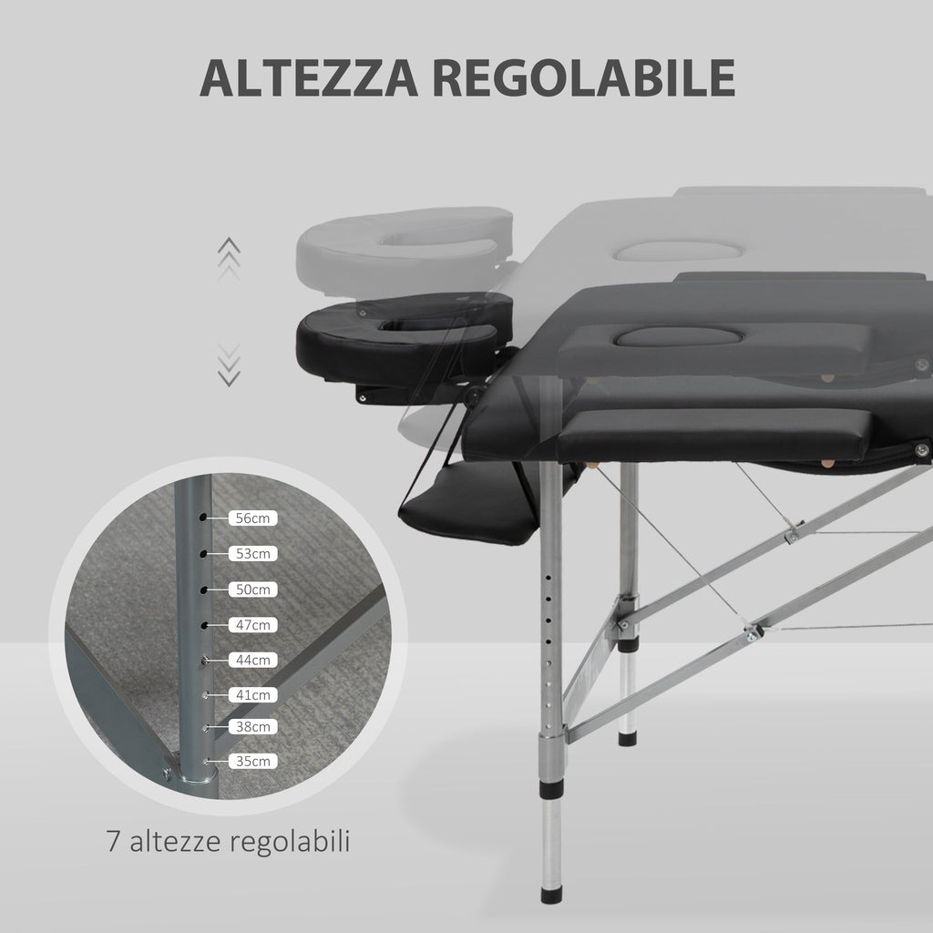 EasyComfort inklapbare massagetafel 186x71 cm zwart, 62–83 cm