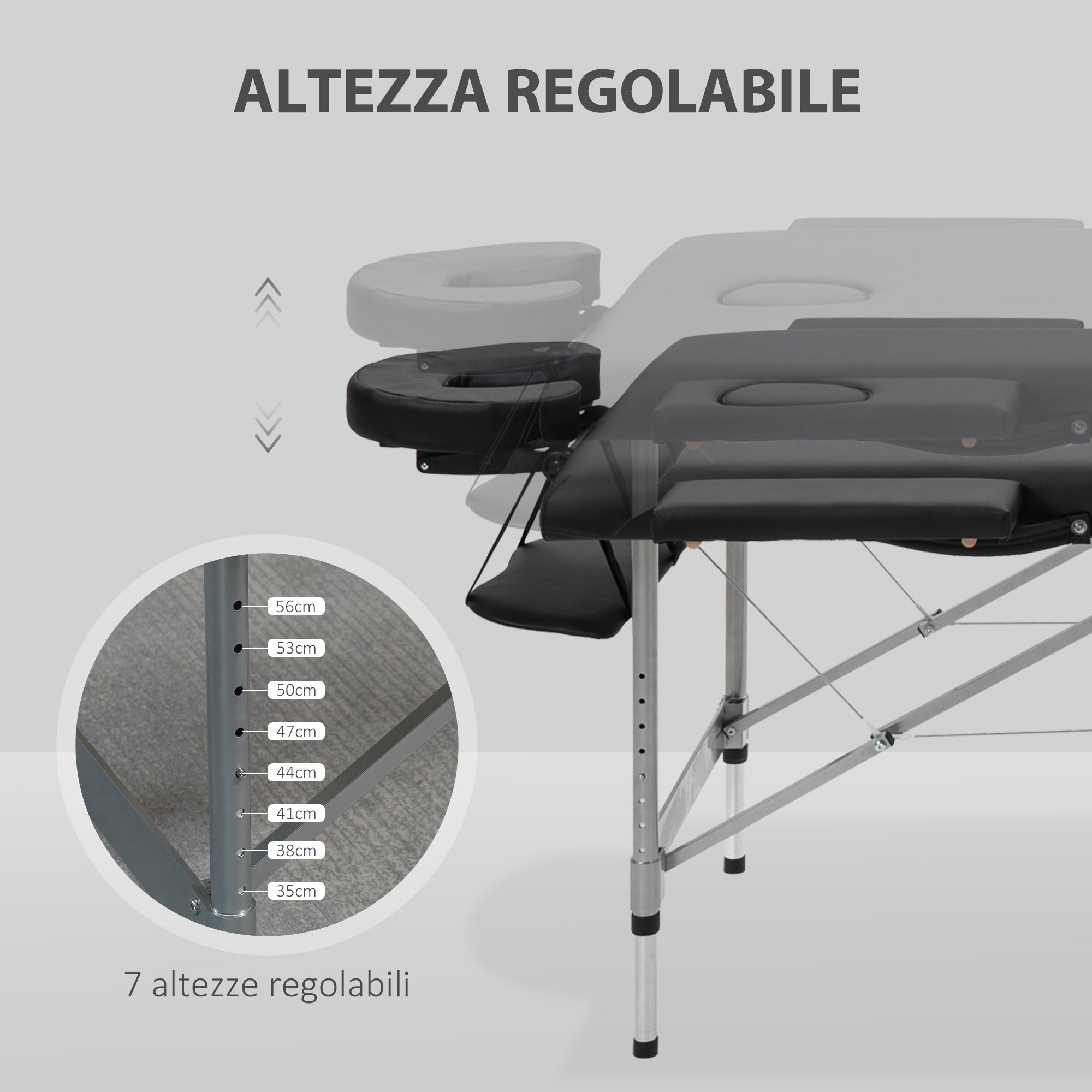 EasyComfort inklapbare massagetafel 186x71 cm zwart, 62–83 cm