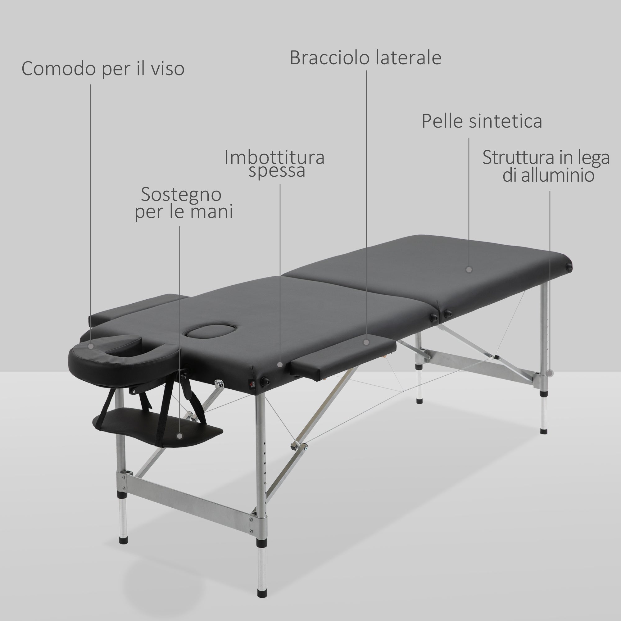EasyComfort inklapbare massagetafel 186x71 cm zwart, 62–83 cm