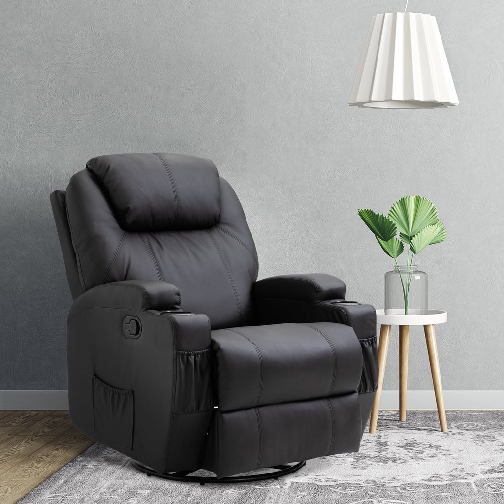 Easycomfort Poltrona Relax Massaggiante with 8 Punti, 5 Modalità e 2 Intensità, Reclinabile with Poggiapiedi e Girevole, 84x92x109cm, black