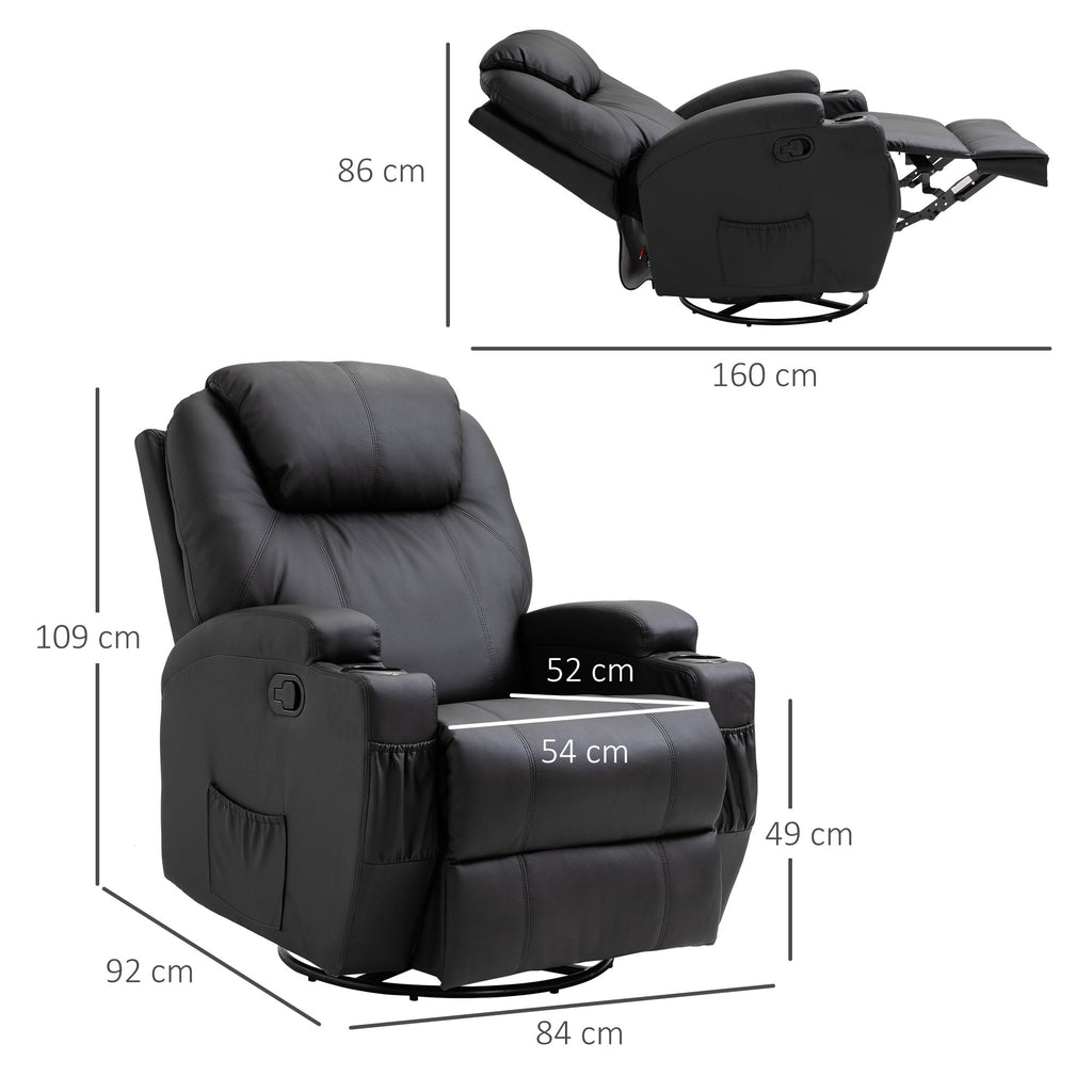 Easycomfort Poltrona Relax Massaggiante with 8 Punti, 5 Modalità e 2 Intensità, Reclinabile with Poggiapiedi e Girevole, 84x92x109cm, black