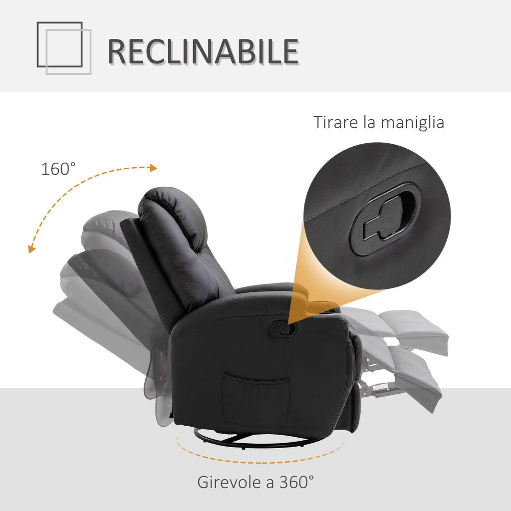Easycomfort Poltrona Relax Massaggiante with 8 Punti, 5 Modalità e 2 Intensità, Reclinabile with Poggiapiedi e Girevole, 84x92x109cm, black