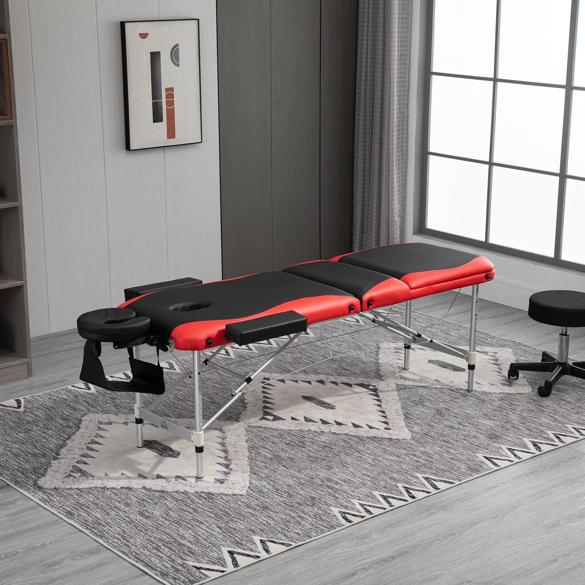 EASYCOMFORT Portable, Foldable and Professional Massage Table in Aluminum for Beautician, Therapist, SPA, Red and Black, 215x60x61-84cm