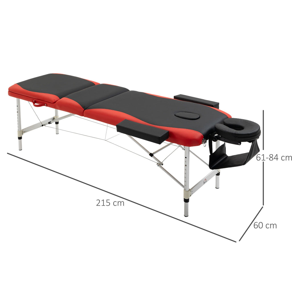 EASYCOMFORT Portable, Foldable and Professional Massage Table in Aluminum for Beautician, Therapist, SPA, Red and Black, 215x60x61-84cm
